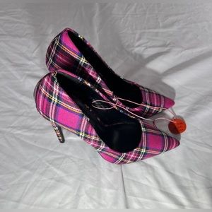 NWT Women's Primark Pink Plaid High Heel Shoes Size 5